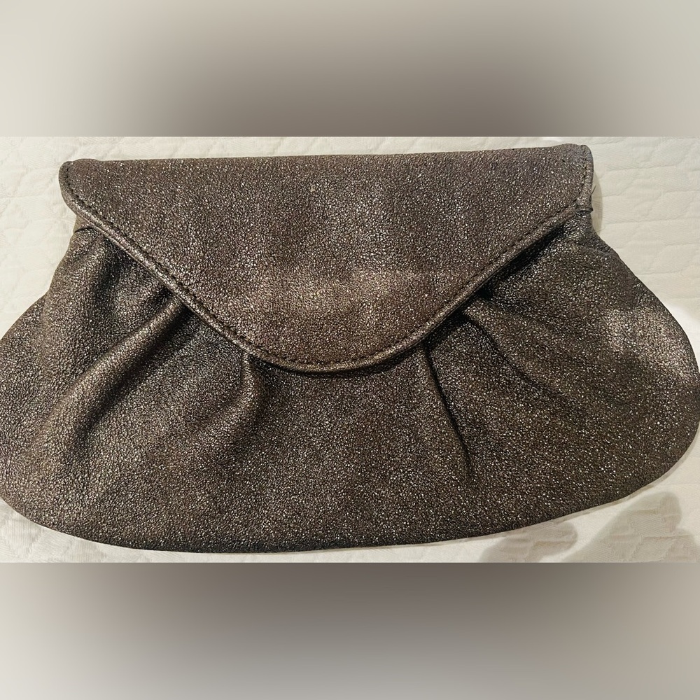 Lauren Merkin Dark silver pebbled leather clutch bag.